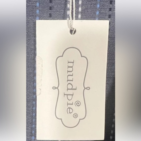 Mud Pie Romper Womens XS Isla (3”) Shorts Blue Chambray Stitched Stripe Ruffles - Picture 8 of 11